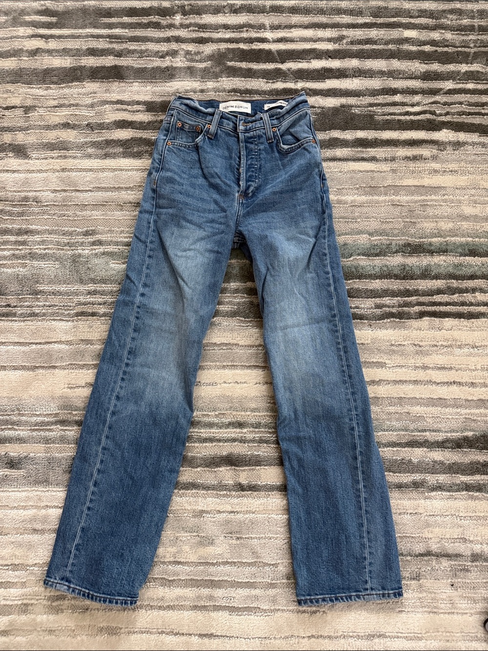 Denim Forum Mid-Wash Straight Leg Jeans - Blue